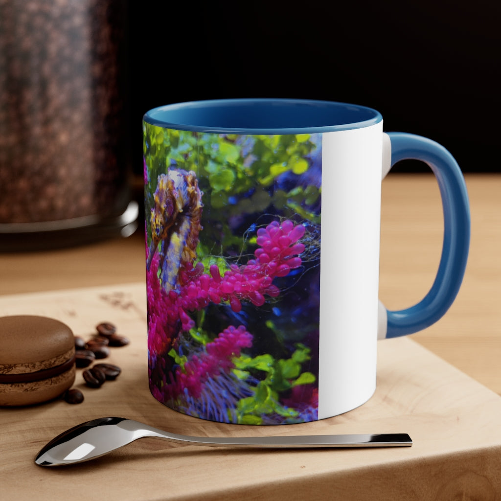Seahorse Accent Coffee Mug with colorful interior and C-handle, showcasing a vibrant two-tone design.