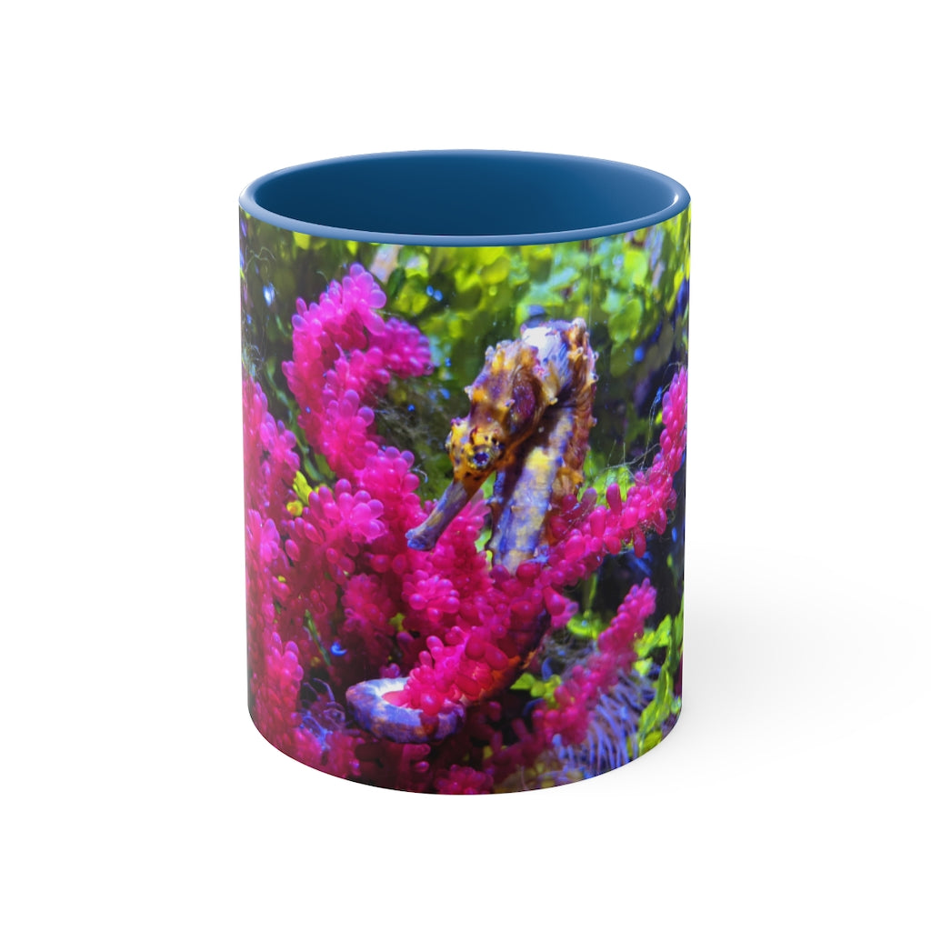 Seahorse Accent Coffee Mug with colorful interior and C-handle, showcasing a vibrant two-tone design.