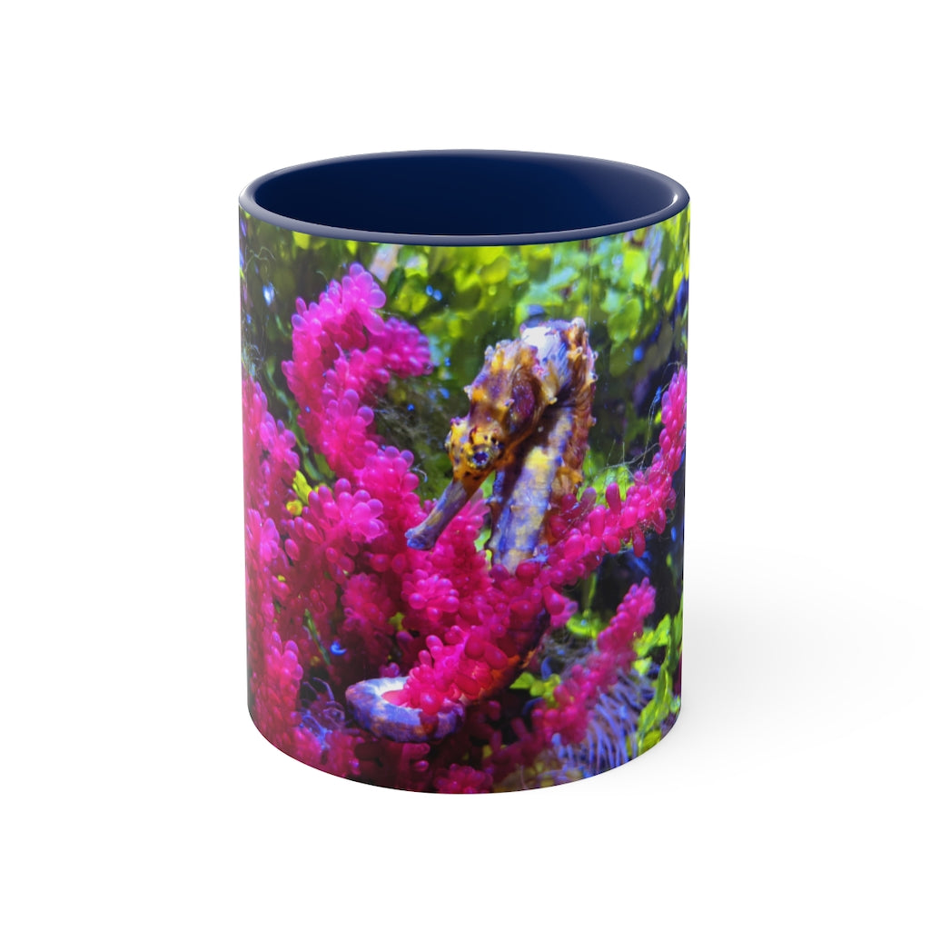 Seahorse Accent Coffee Mug with colorful interior and C-handle, showcasing a vibrant two-tone design.