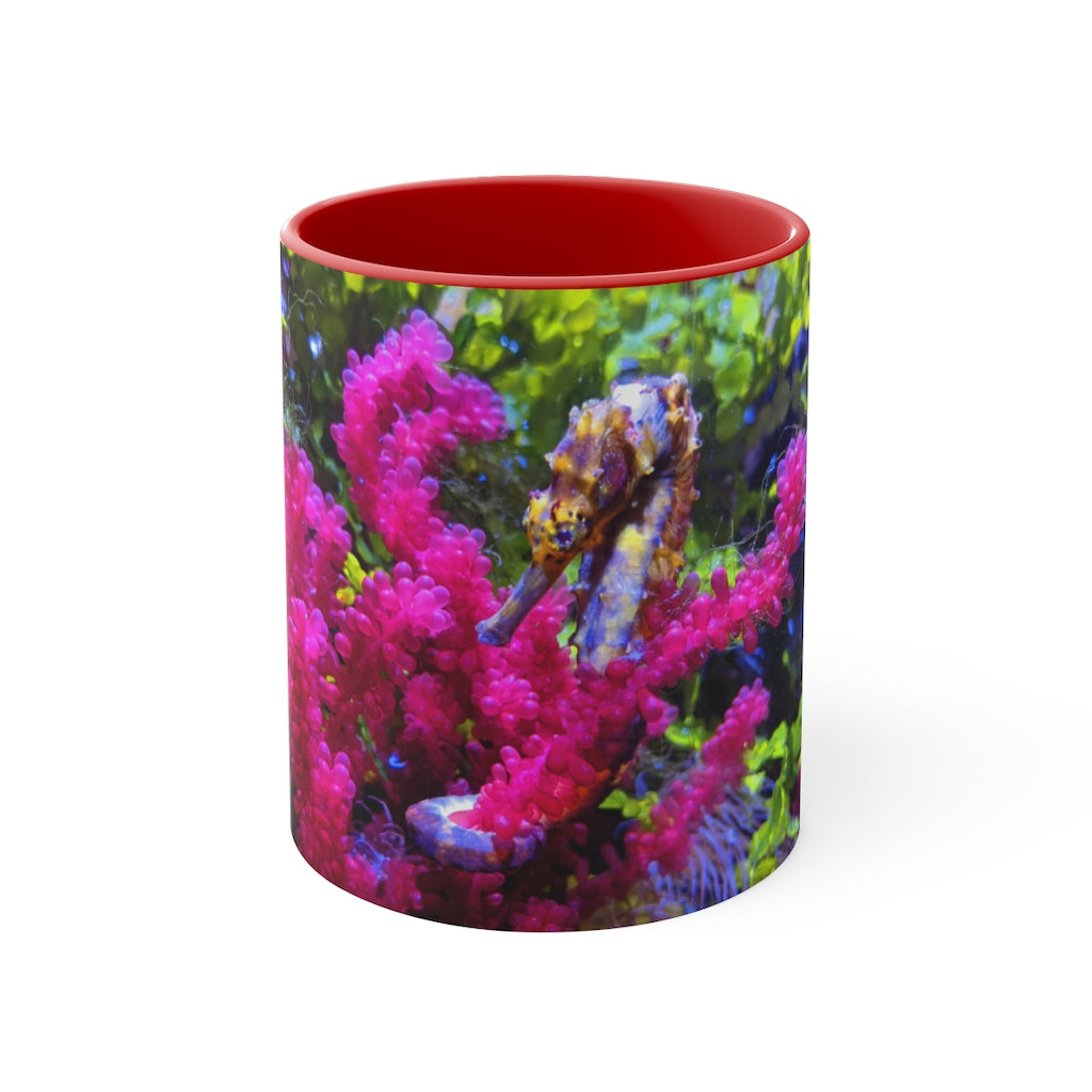 Seahorse Accent Coffee Mug with colorful interior and C-handle, showcasing a vibrant two-tone design.