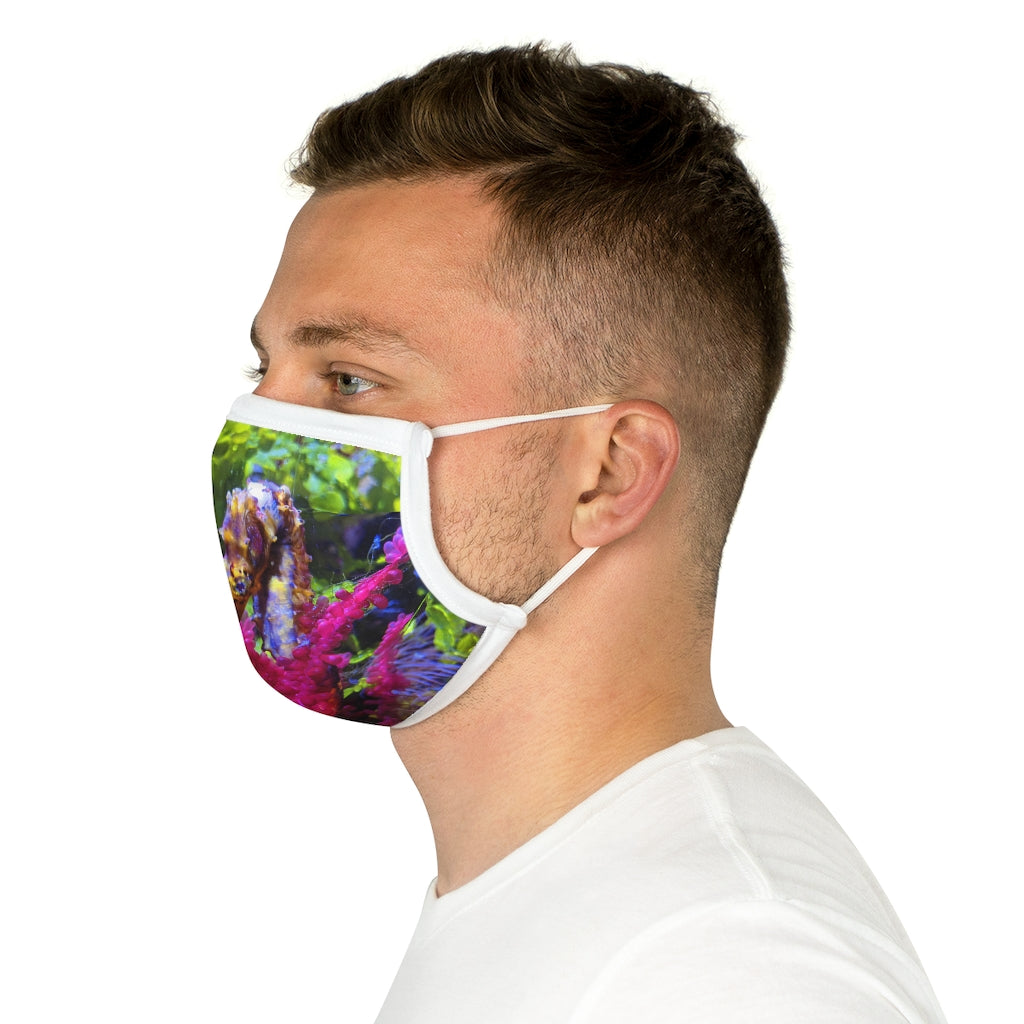 Seahorse Cotton Face Mask featuring a unique seahorse design, made from 100% cotton with adjustable earloops and nose wire.