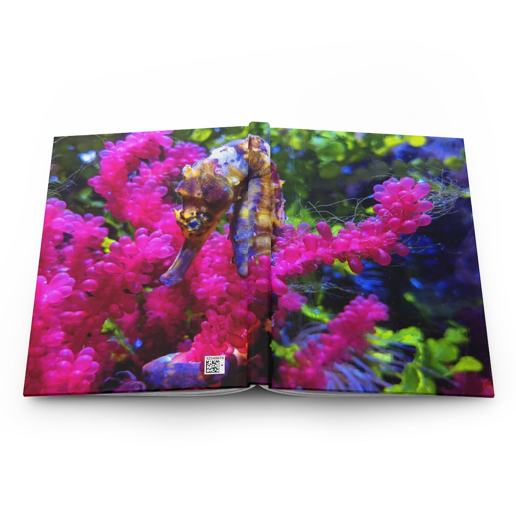 Seahorse Hardcover Journal Matte with customizable cover and lined pages, showcasing its elegant design and durable construction.