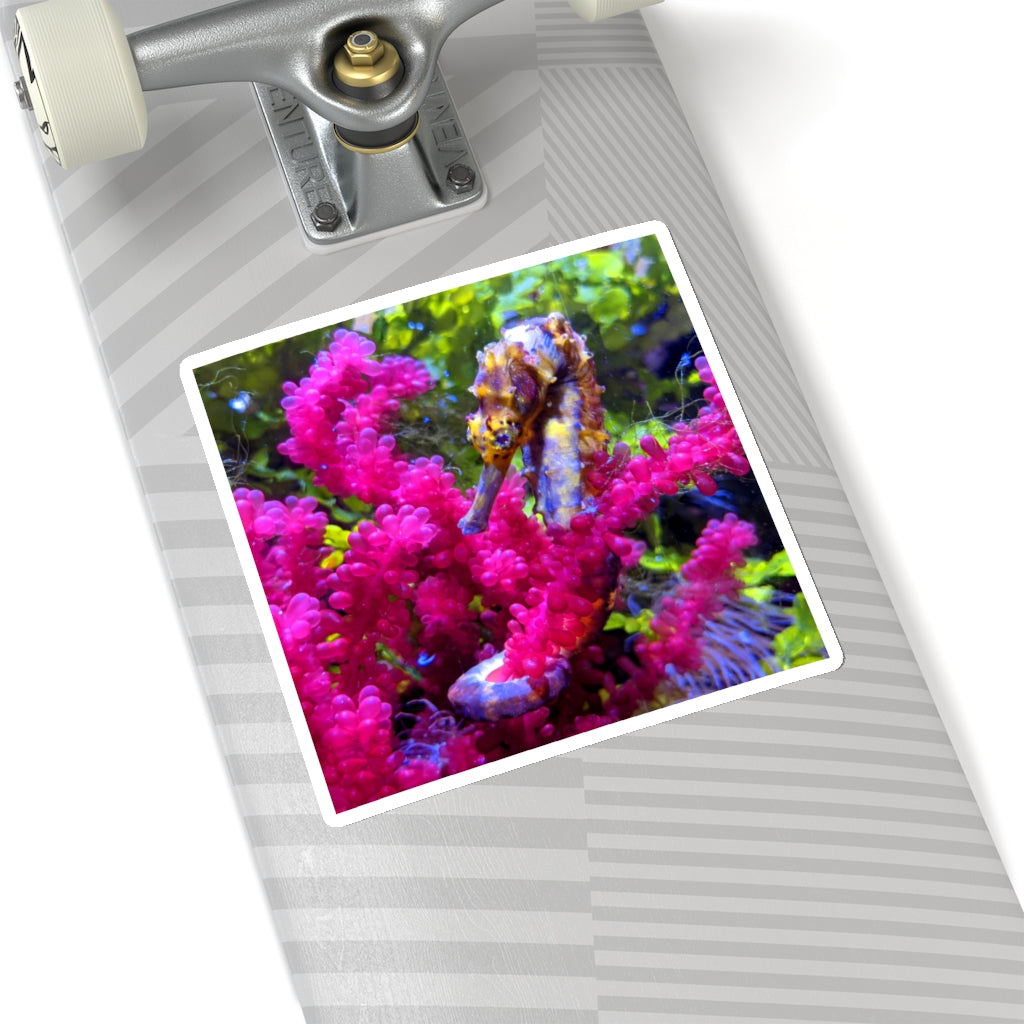 A collection of Seahorse Kiss-Cut Stickers in various shapes and sizes, showcasing their unique designs and peel-off backing.