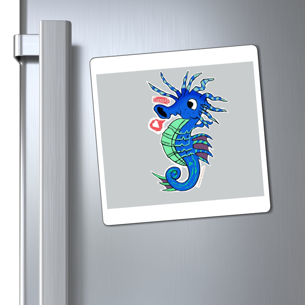 A collection of colorful seahorse magnets on a metallic surface, showcasing their strong hold and vibrant designs.