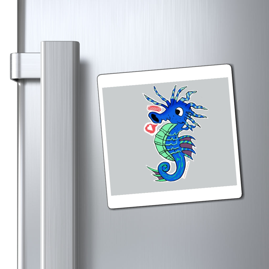 A collection of colorful seahorse magnets on a metallic surface, showcasing their strong hold and vibrant designs.