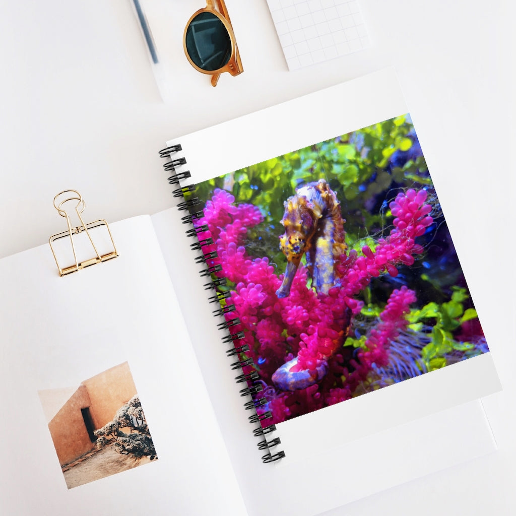 Seahorse Spiral Notebook with ruled line pages and a vibrant cover design featuring a seahorse.