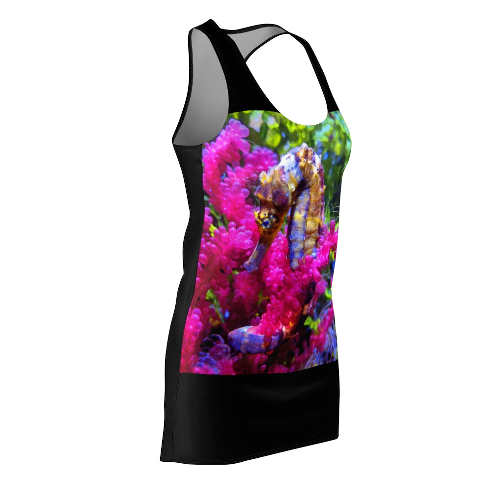 A stylish Seahorse Women's Cut & Sew Racerback Dress showcasing a feminine design with a sporty racerback style, made from high-quality polyester.