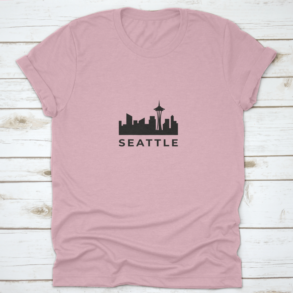 Pink t-shirt with Seattle skyline.
