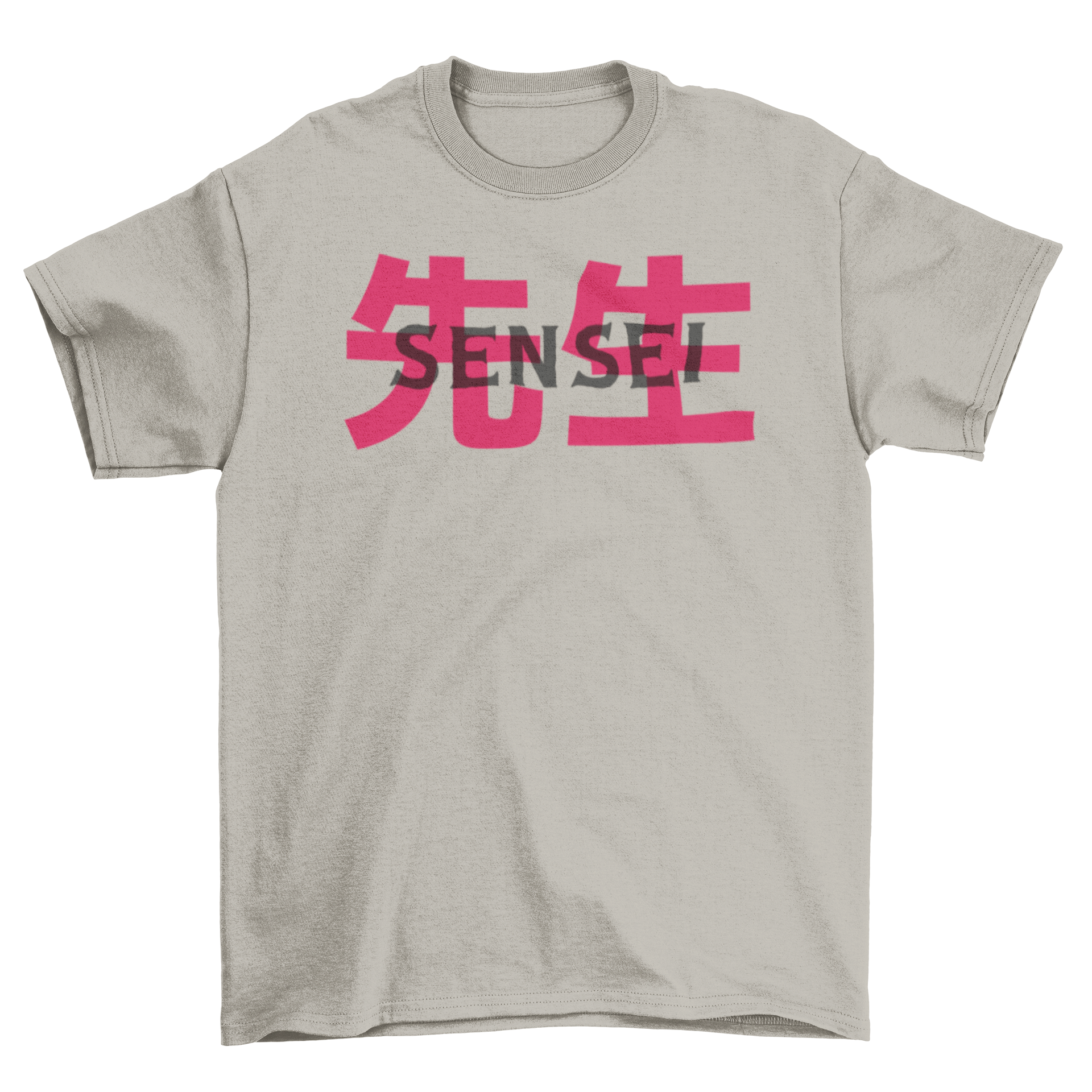 A stylish Sensei t-shirt featuring the word 'Sensei' in Roman alphabet and Kanji, showcasing a unique design.