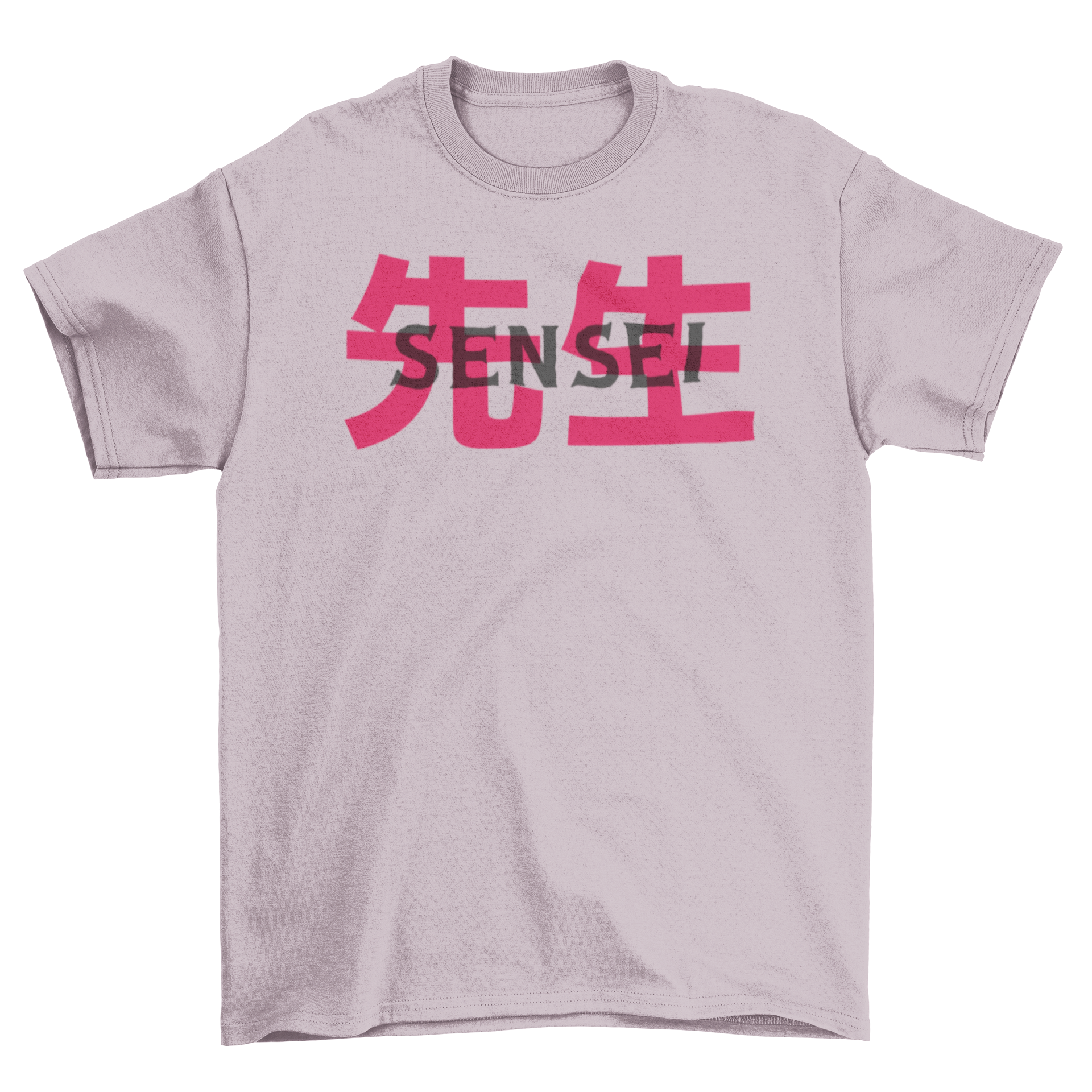 A stylish Sensei t-shirt featuring the word 'Sensei' in Roman alphabet and Kanji, showcasing a unique design.