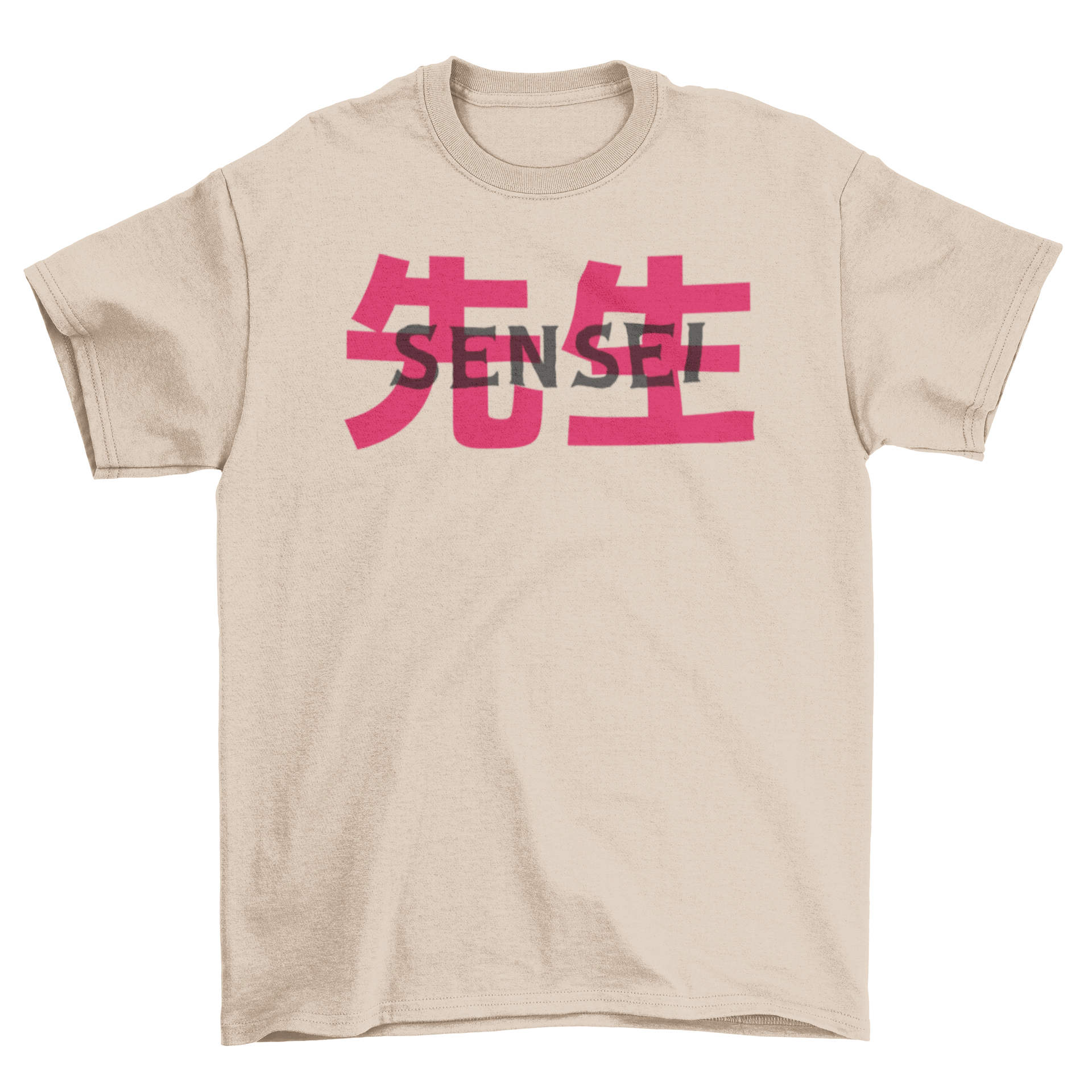 A stylish Sensei t-shirt featuring the word 'Sensei' in Roman alphabet and Kanji, showcasing a unique design.