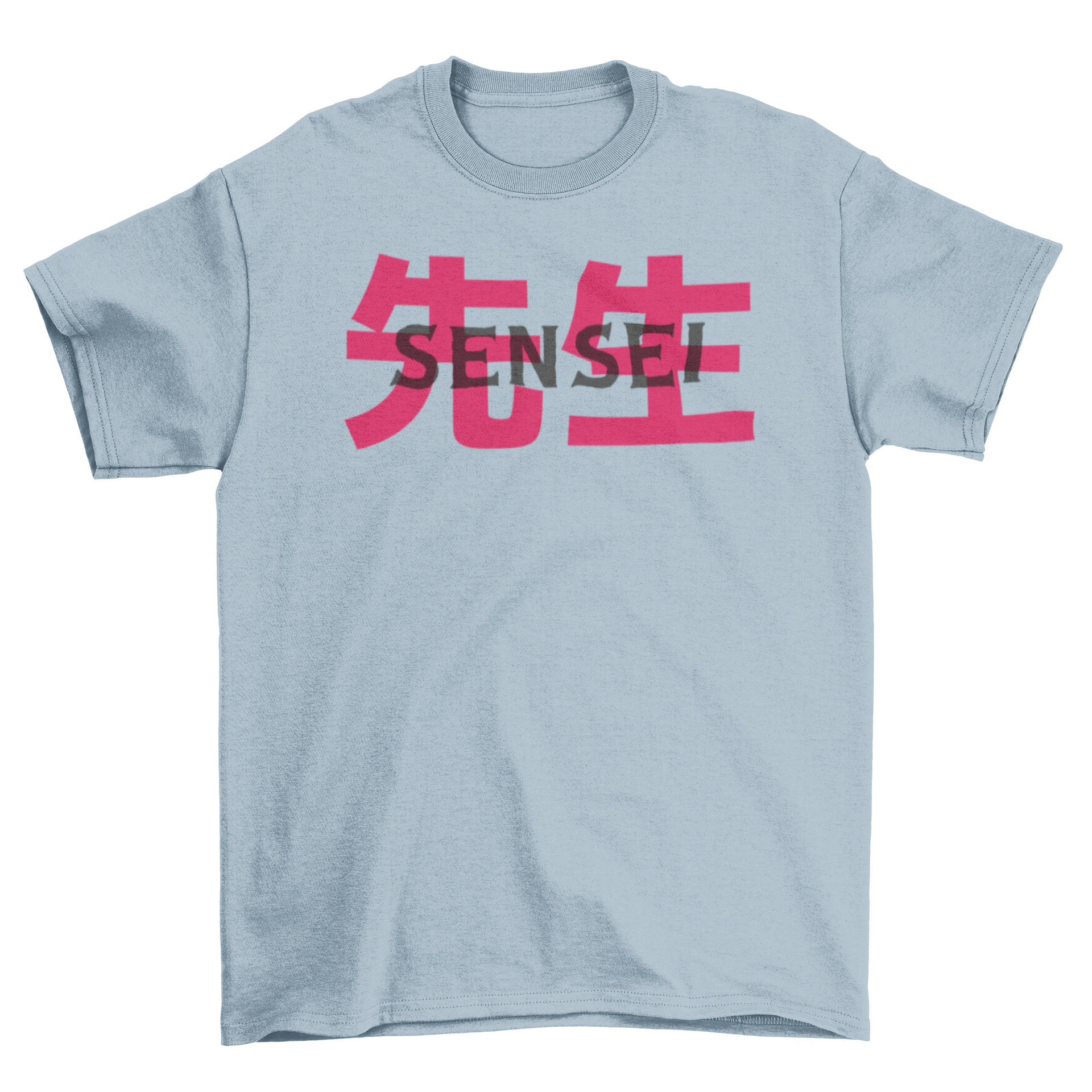 A stylish Sensei t-shirt featuring the word 'Sensei' in Roman alphabet and Kanji, showcasing a unique design.