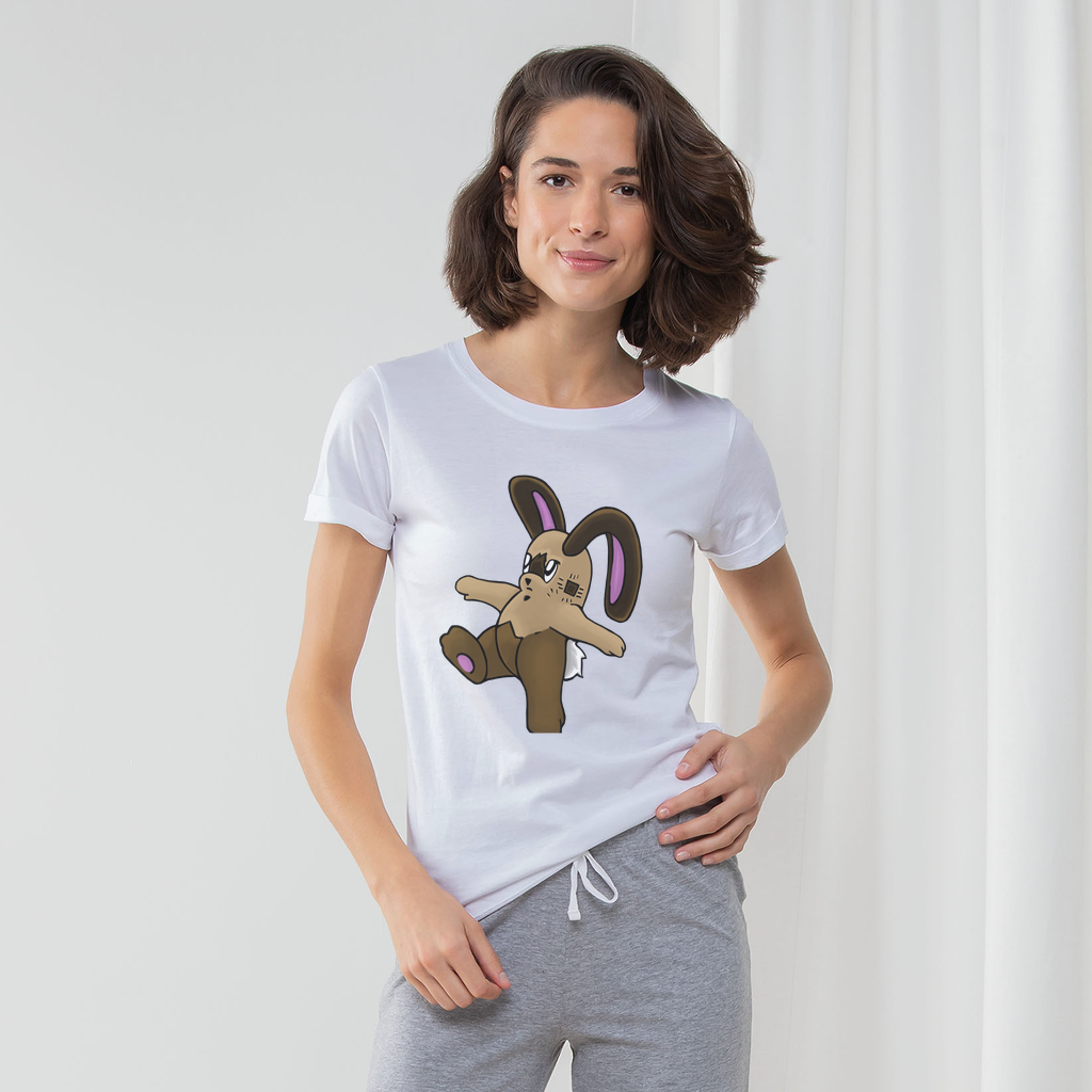 Sentra Women's Long Pant Pyjama Set featuring a white t-shirt with turn-up cuffs and striped pants in Heather Grey or Light Pink, accompanied by a matching drawcord bag.