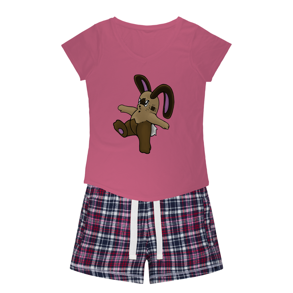 Sentra Women's Sleepy Tee and Flannel Short set featuring a relaxed fit T-shirt and vibrant flannel shorts, perfect for cozy nights.