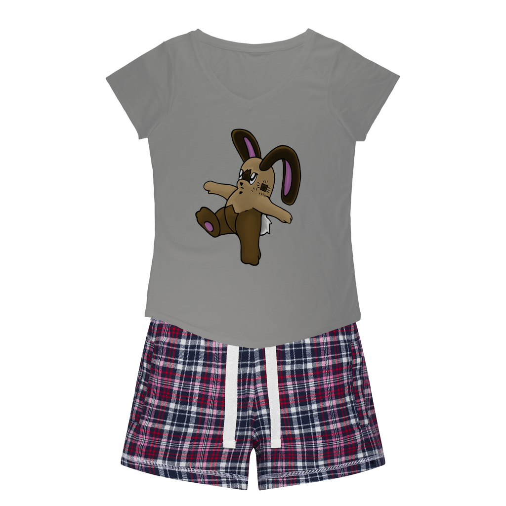 Sentra Women's Sleepy Tee and Flannel Short set featuring a relaxed fit T-shirt and vibrant flannel shorts, perfect for cozy nights.