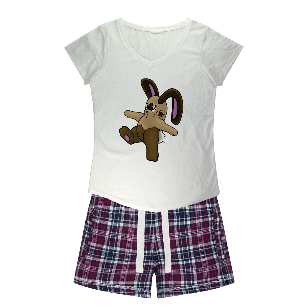 Sentra Women's Sleepy Tee and Flannel Short set featuring a relaxed fit T-shirt and vibrant flannel shorts, perfect for cozy nights.