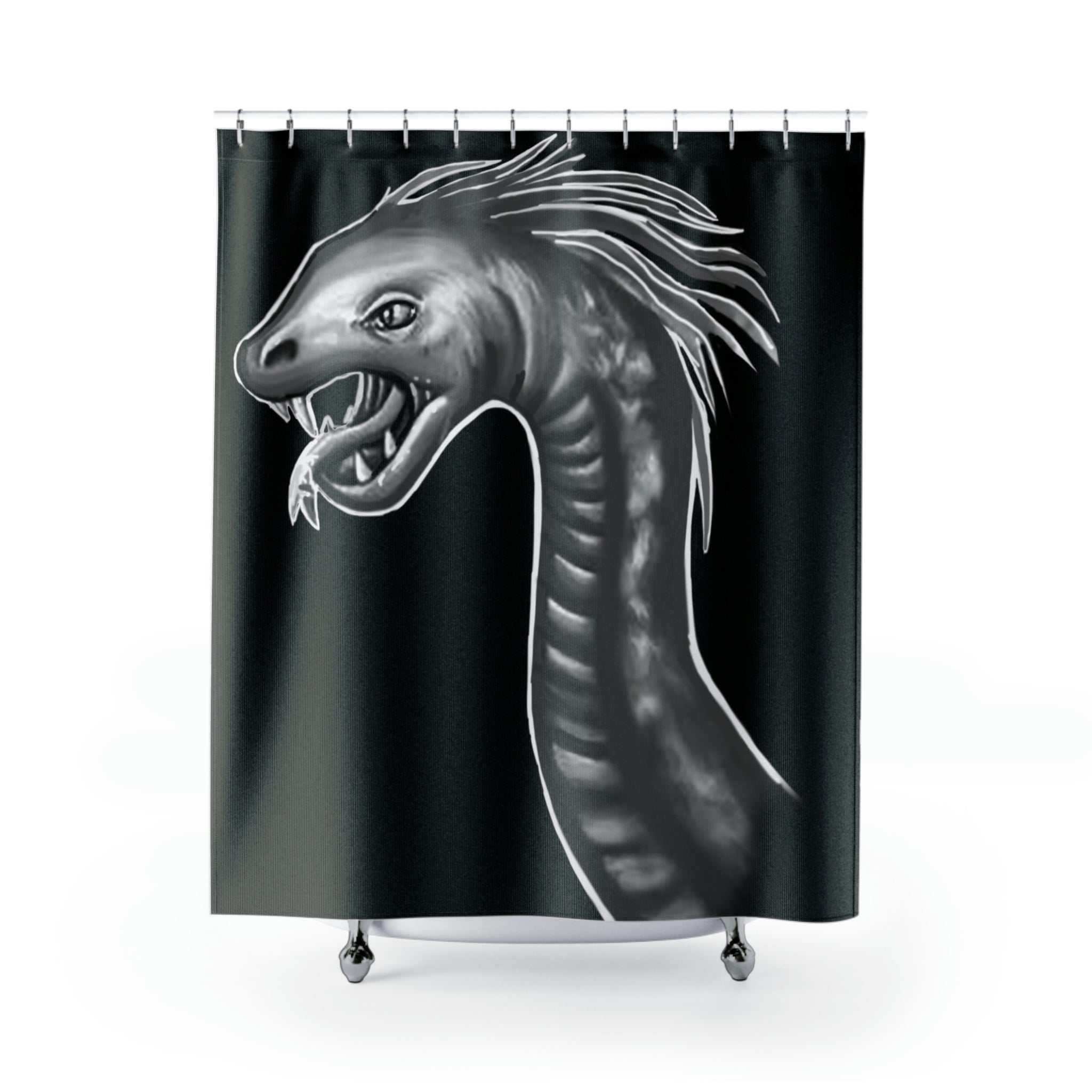 Serpent Bathroom Shower Curtain featuring a vibrant design on durable polyester fabric, ideal for stylish bathroom decor.