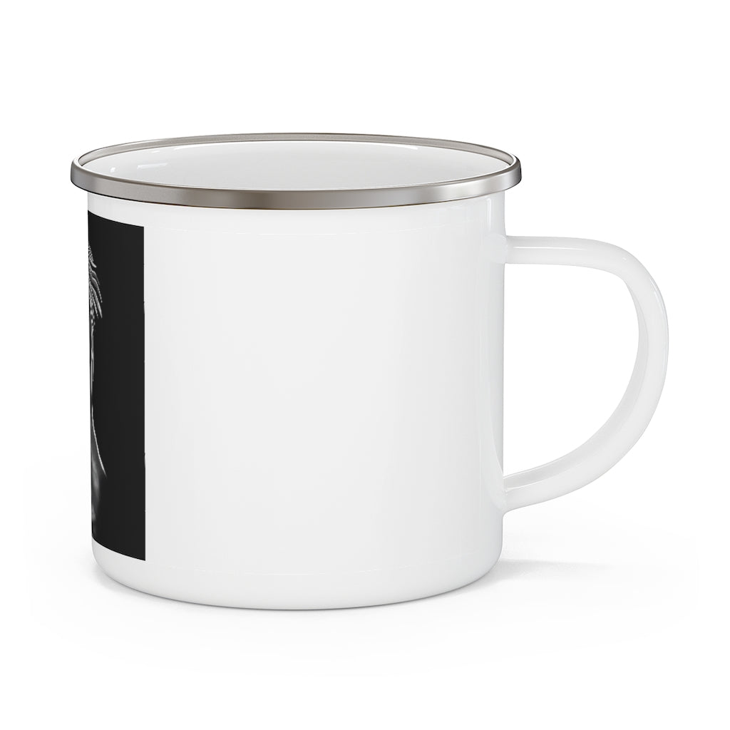 Serpent Enamel Camping Mug with a stylish design, featuring a C-handle and rounded corners, perfect for outdoor adventures.