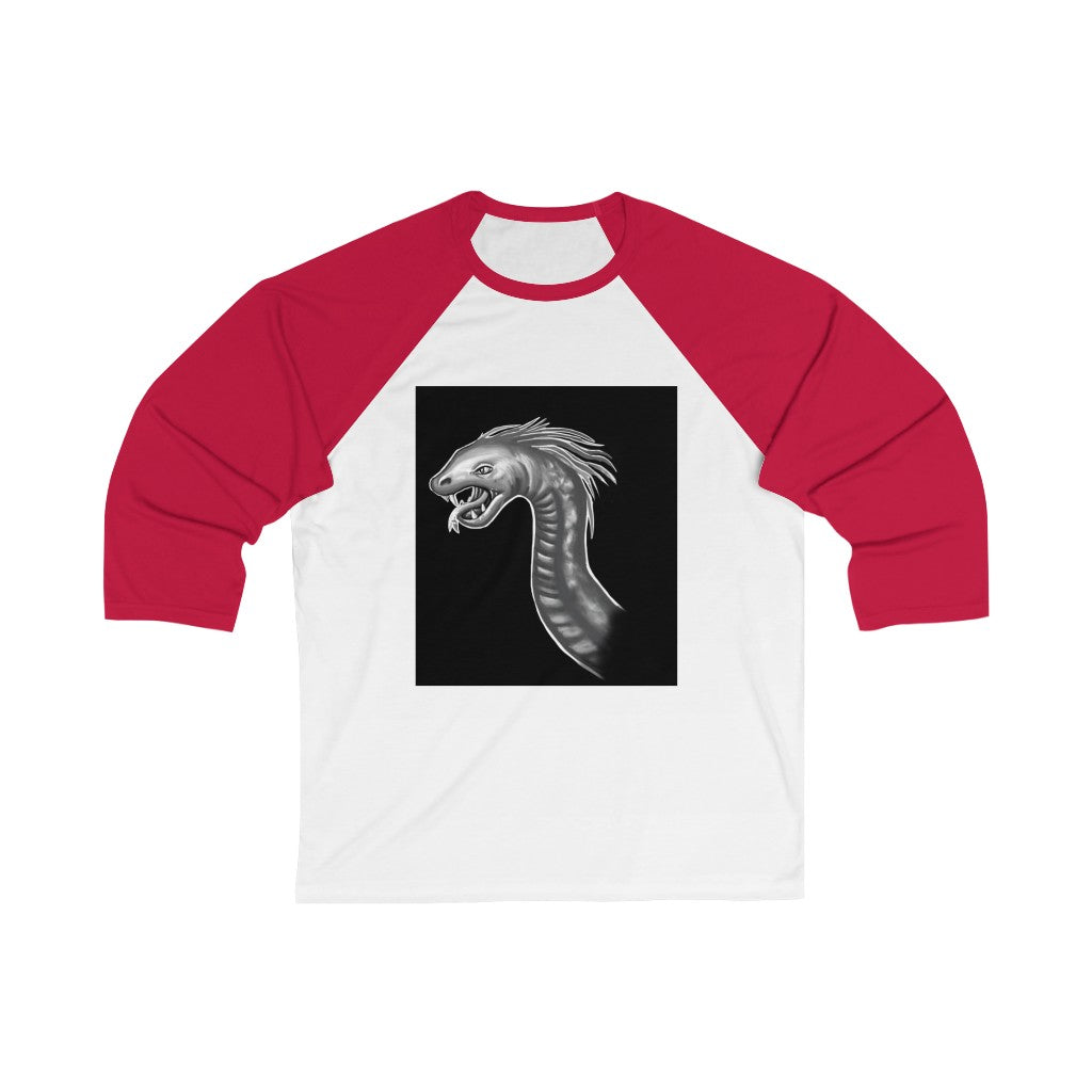 Serpent Unisex 3/4 Sleeve Baseball Tee showcasing its stylish design and comfortable fit, perfect for casual wear and customization.