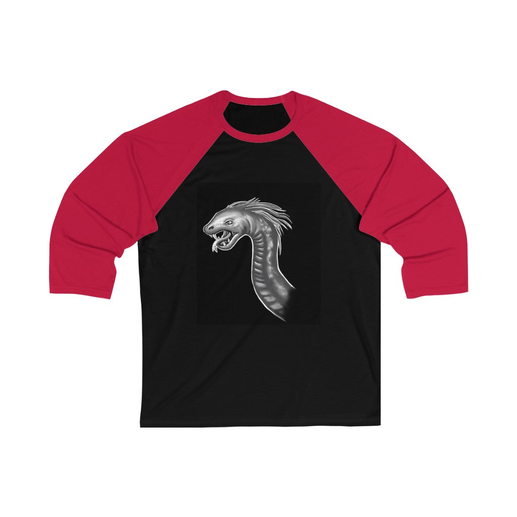 Serpent Unisex 3/4 Sleeve Baseball Tee showcasing its stylish design and comfortable fit, perfect for casual wear and customization.