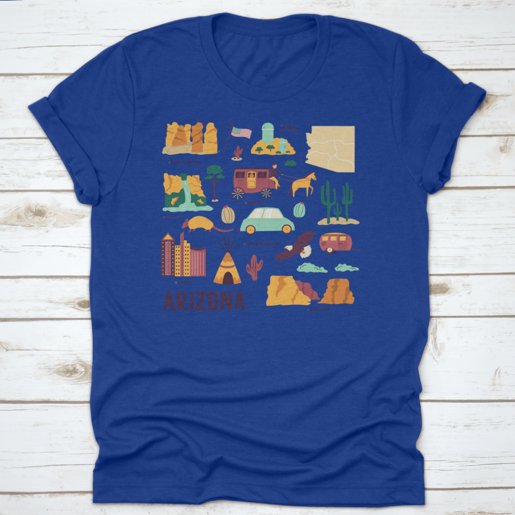 Vector design featuring symbols, landmarks, and objects representing Arizona State, USA, showcasing its unique culture and heritage.