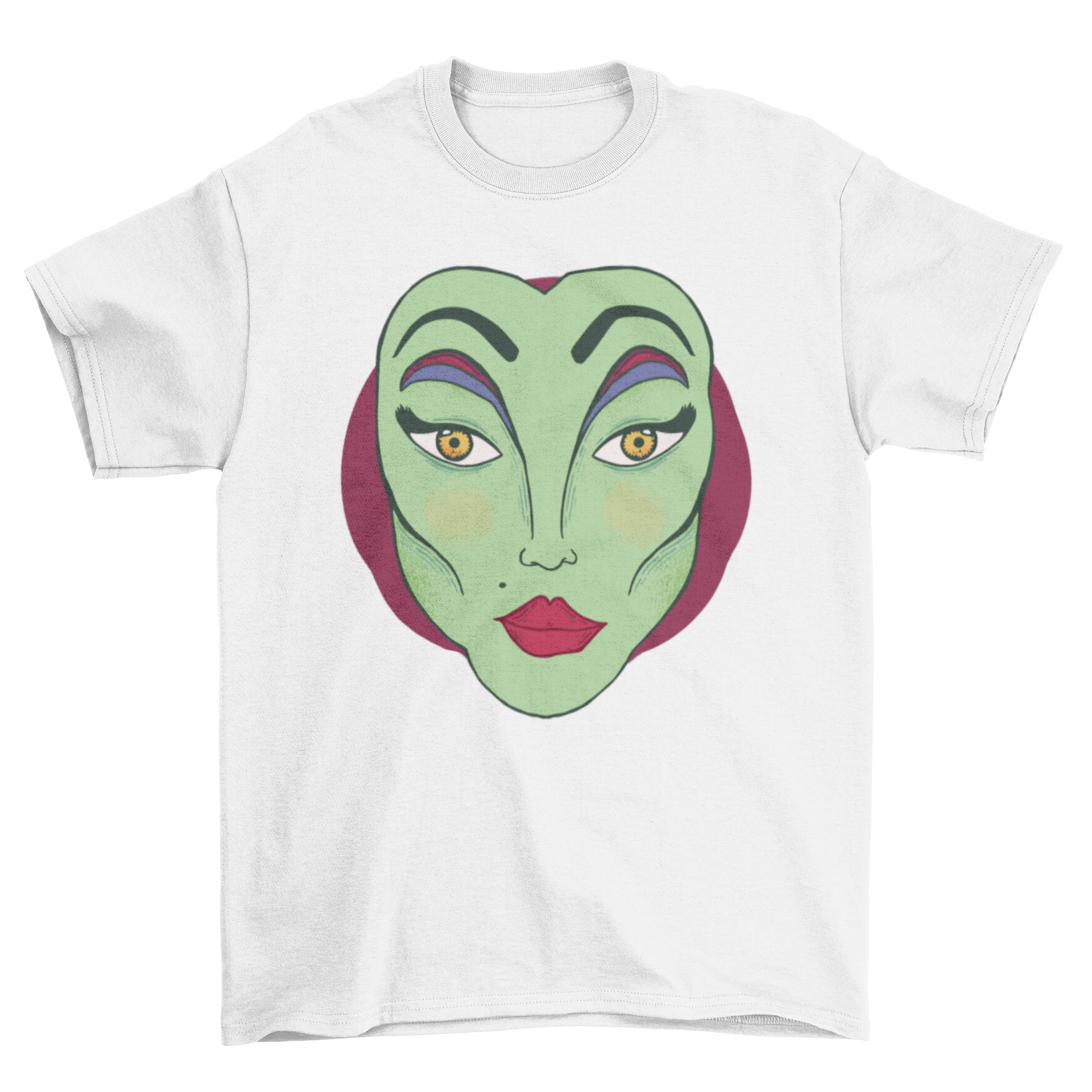 A stylish Sexy Witch Makeup T-shirt featuring a vibrant green-faced witch with makeup, perfect for Halloween and casual wear.