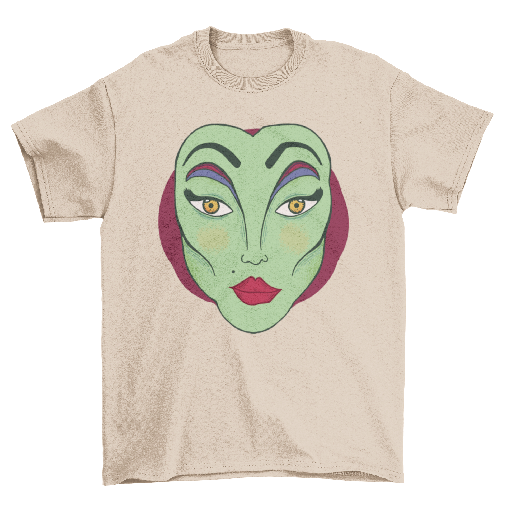A stylish Sexy Witch Makeup T-shirt featuring a vibrant green-faced witch with makeup, perfect for Halloween and casual wear.
