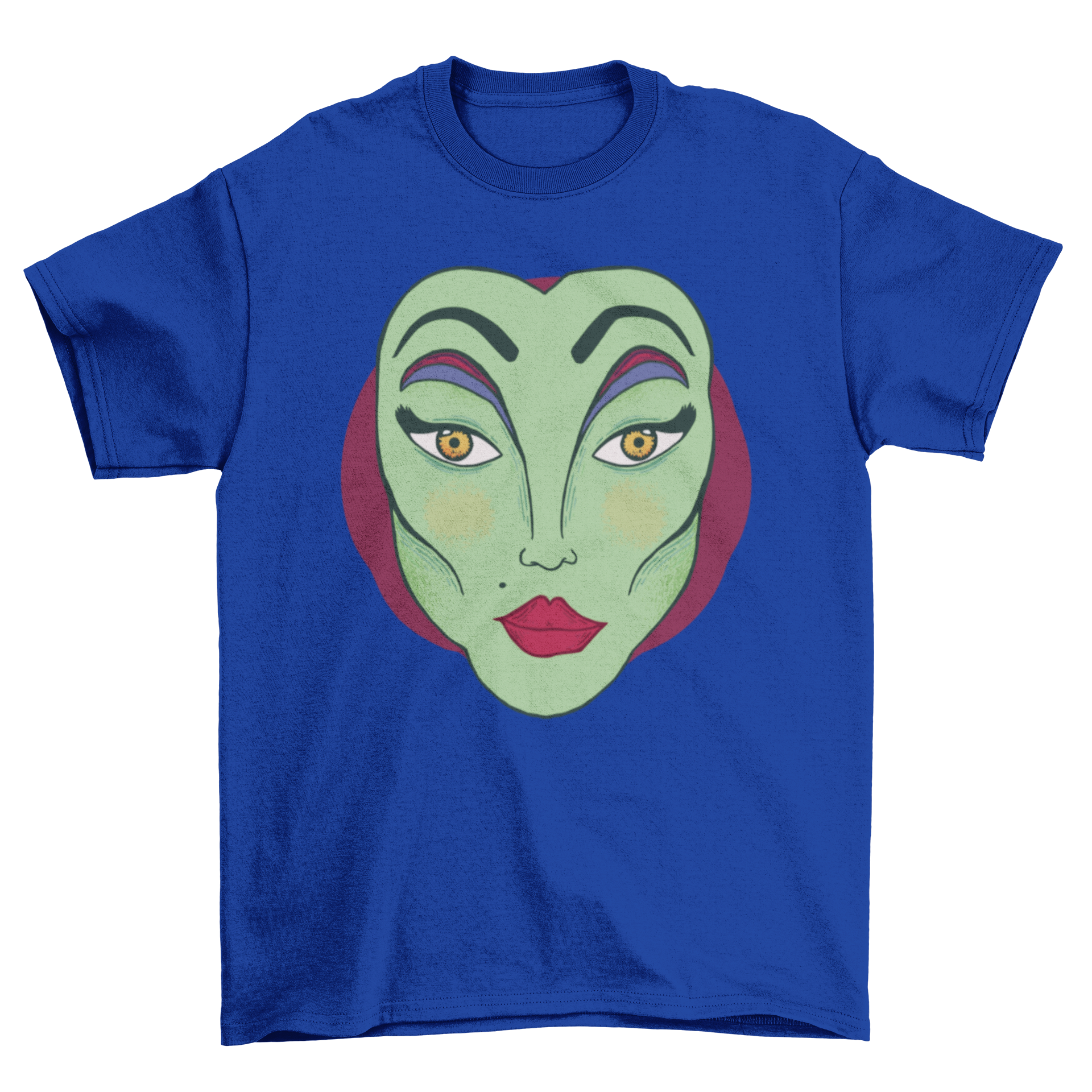A stylish Sexy Witch Makeup T-shirt featuring a vibrant green-faced witch with makeup, perfect for Halloween and casual wear.