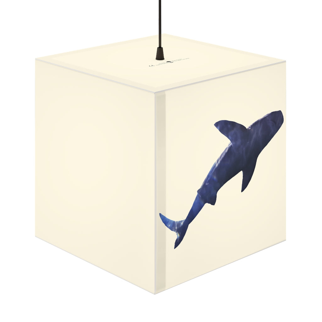 A stylish Shark Personalized Lamp in a cube shape, showcasing its unique design and vibrant colors, perfect for indoor decoration.