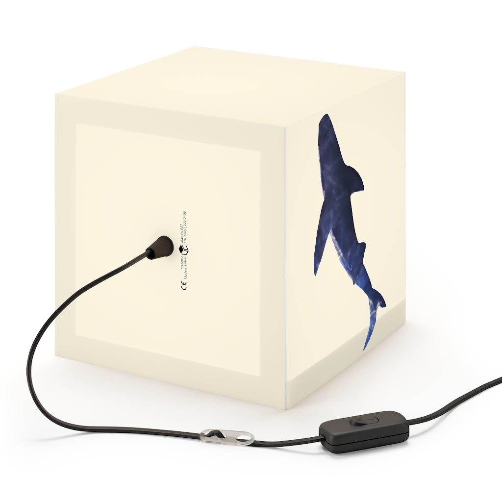 A stylish Shark Personalized Lamp in a cube shape, showcasing its unique design and vibrant colors, perfect for indoor decoration.