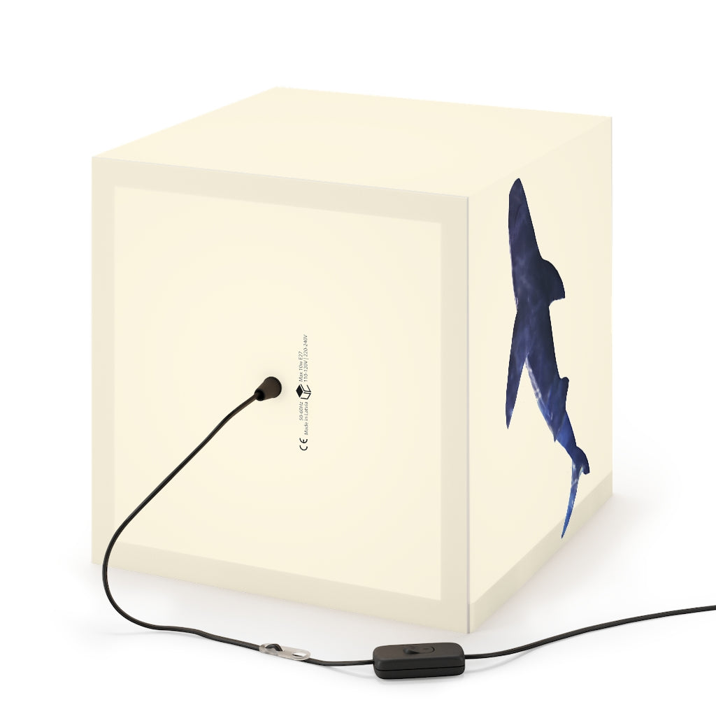 A stylish Shark Personalized Lamp in a cube shape, showcasing its unique design and vibrant colors, perfect for indoor decoration.