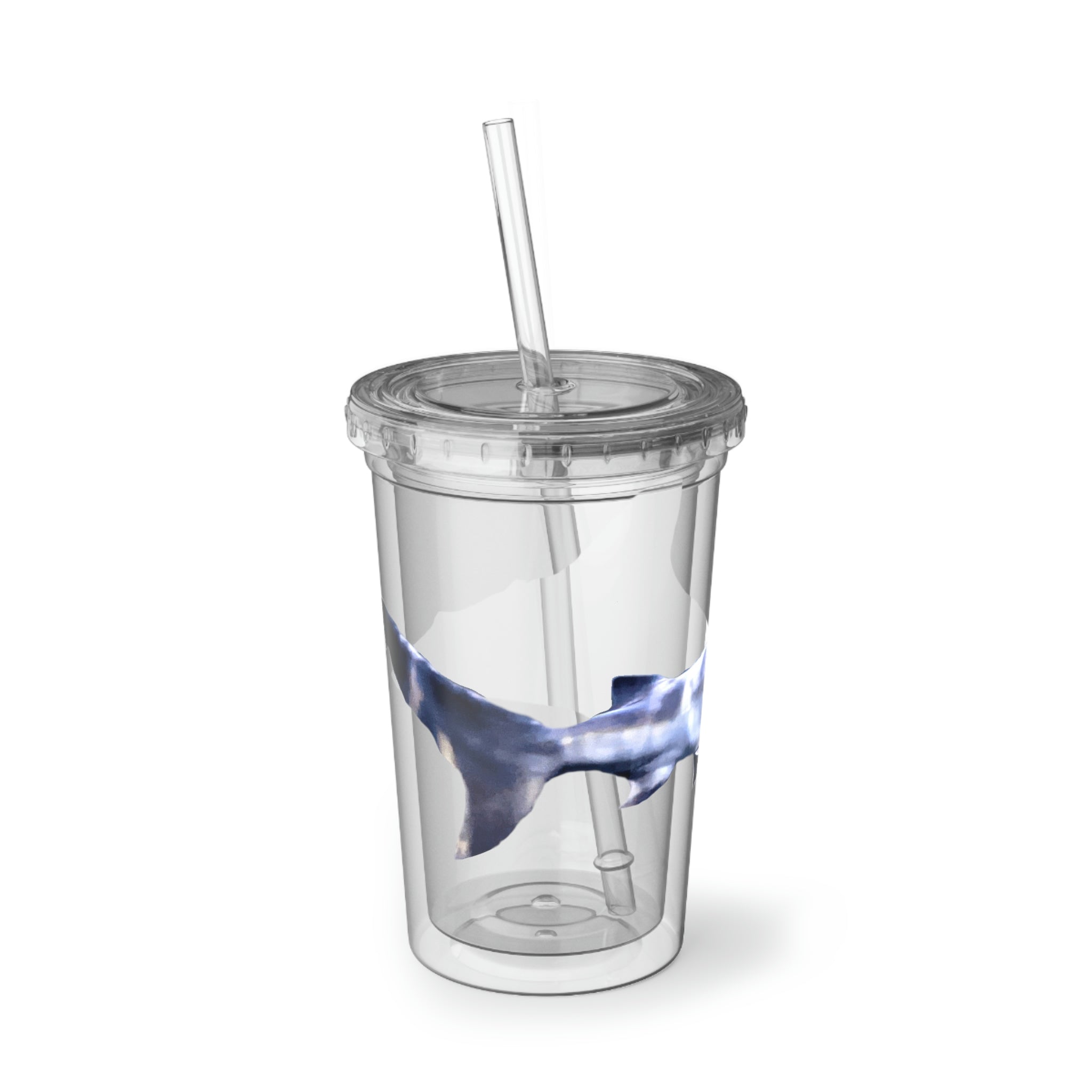 Shark Suave Acrylic Cup in stainless steel with a black plastic cap and straw, showcasing a sleek design for stylish hydration.