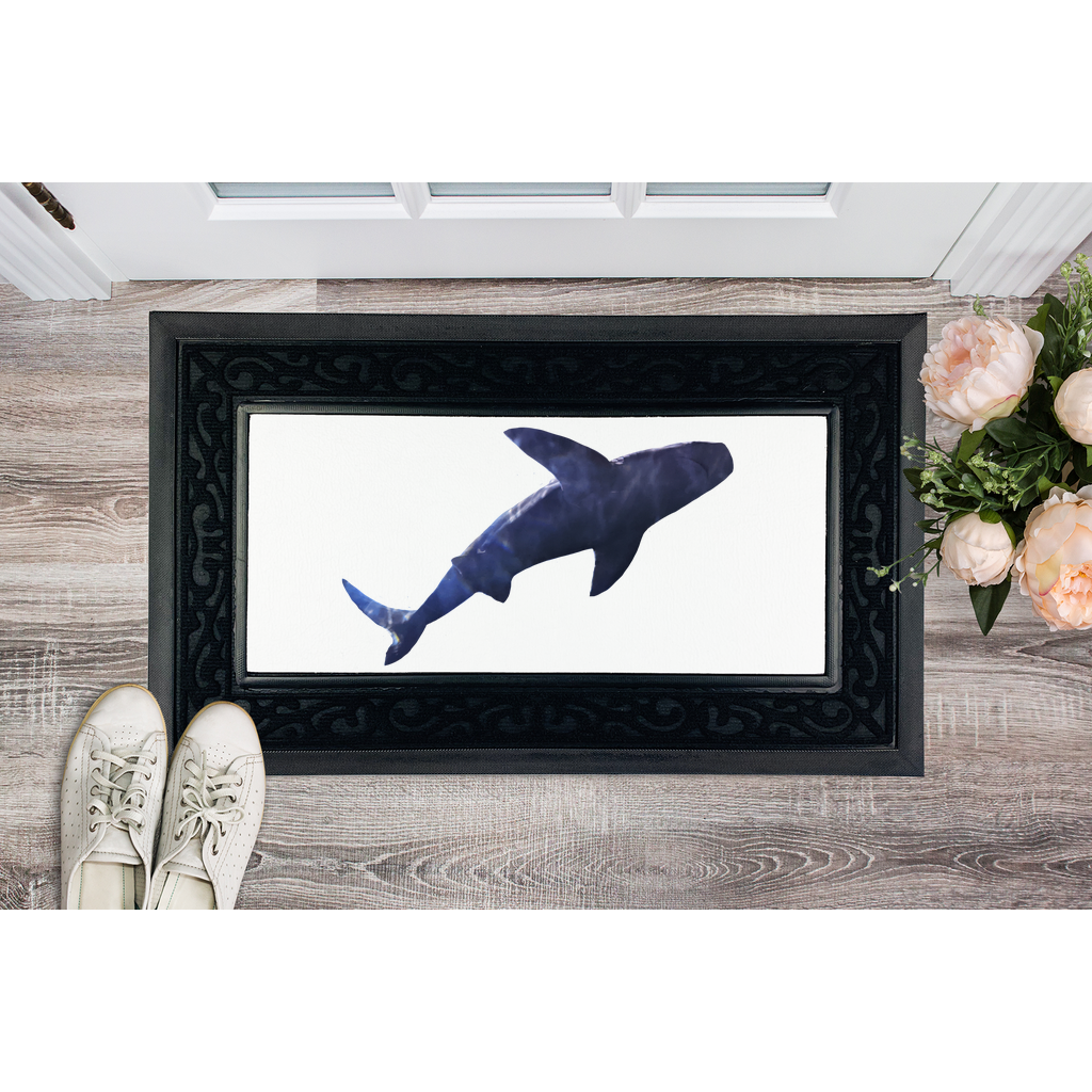 Shark Sublimation Heavy Duty Door Mat with a stylish fabric brush border and a removable printable center, perfect for customization.