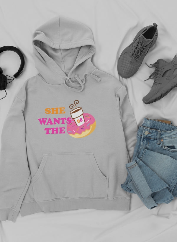 A cozy She Wants Donuts Hoodie featuring a playful donut design, perfect for casual wear.
