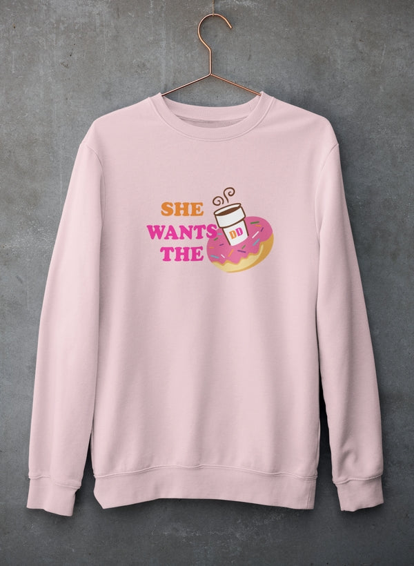 She Wants Donuts Sweat Shirt featuring a unique design by top artists, made from a cozy cotton/poly fleece blend.