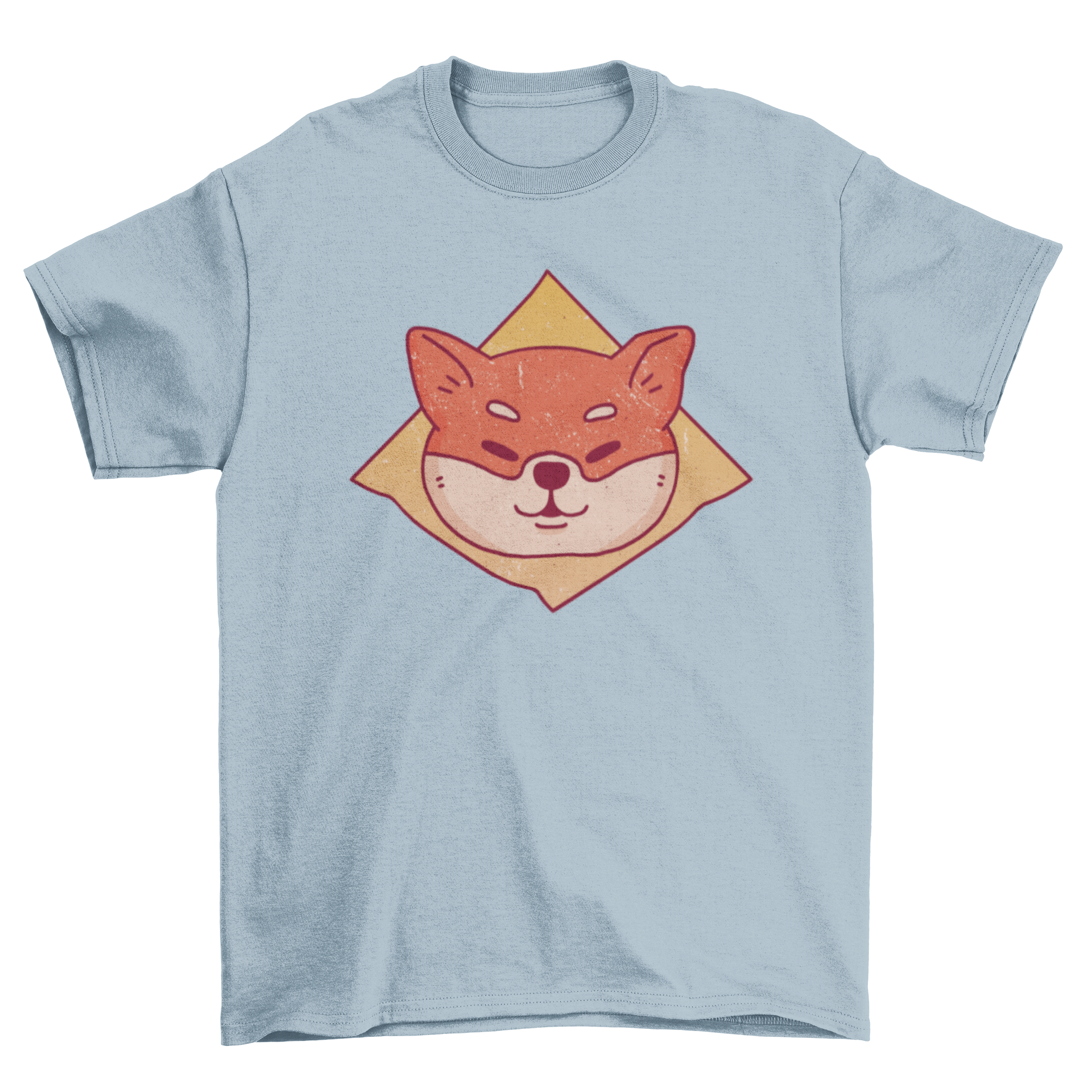 A stylish t-shirt featuring a cartoon design of a Shiba Inu dog's head, perfect for dog lovers.