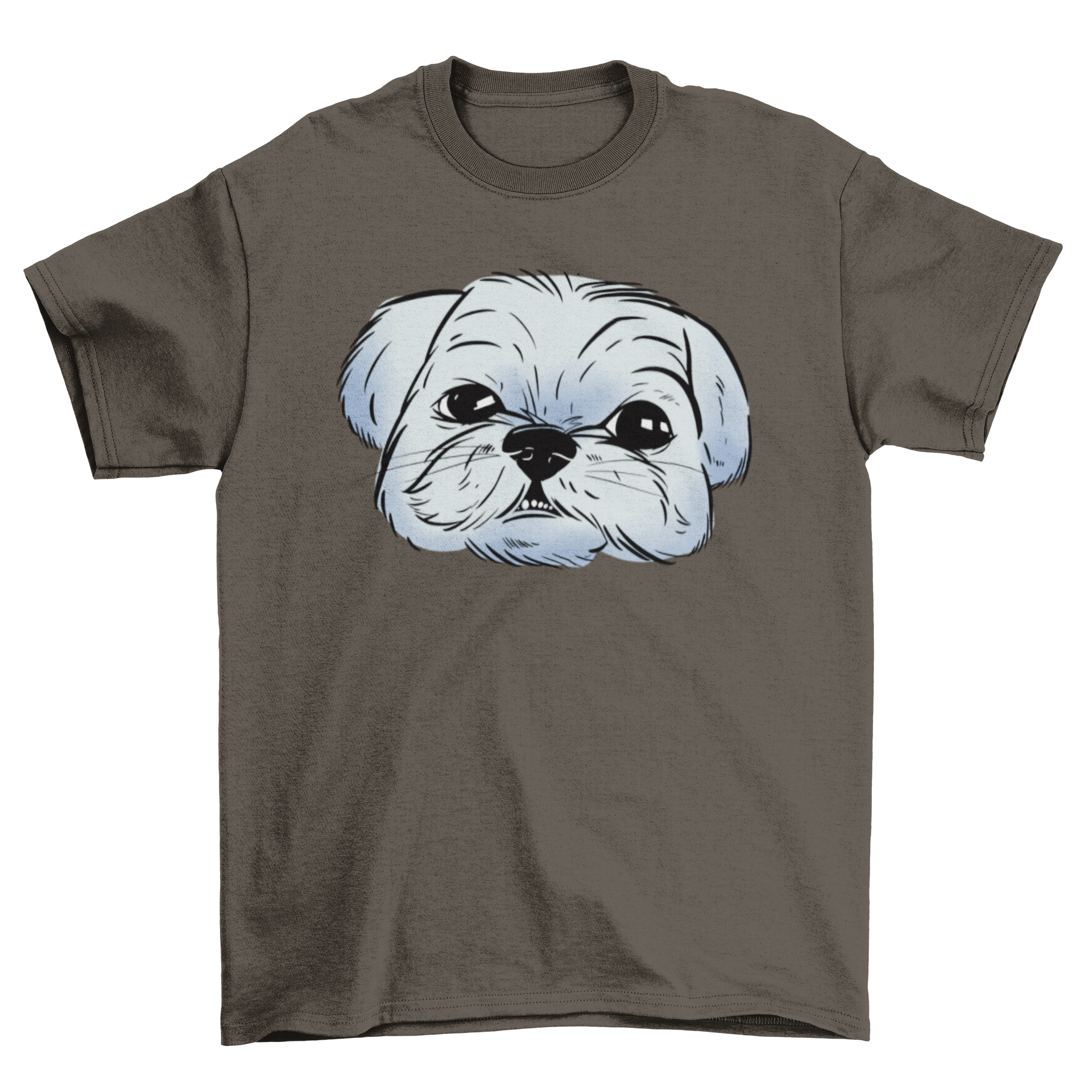 A stylish t-shirt featuring a Shih Tzu dog portrait in vibrant blue tones, perfect for dog lovers.