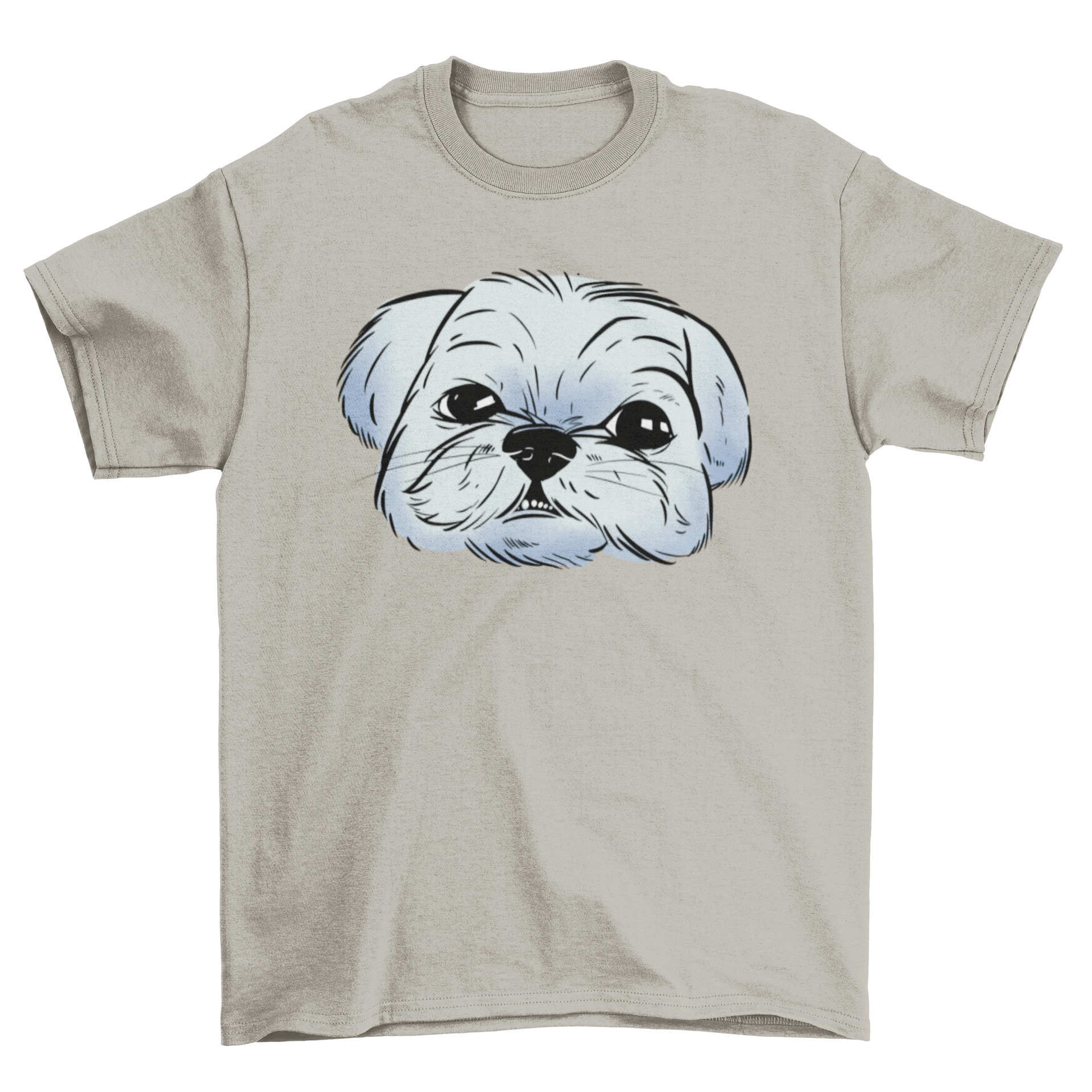 A stylish t-shirt featuring a Shih Tzu dog portrait in vibrant blue tones, perfect for dog lovers.