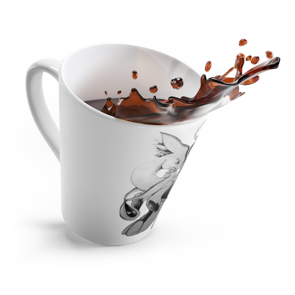 A stylish white ceramic latte mug with rounded corners and a C-handle, perfect for enjoying lattes.