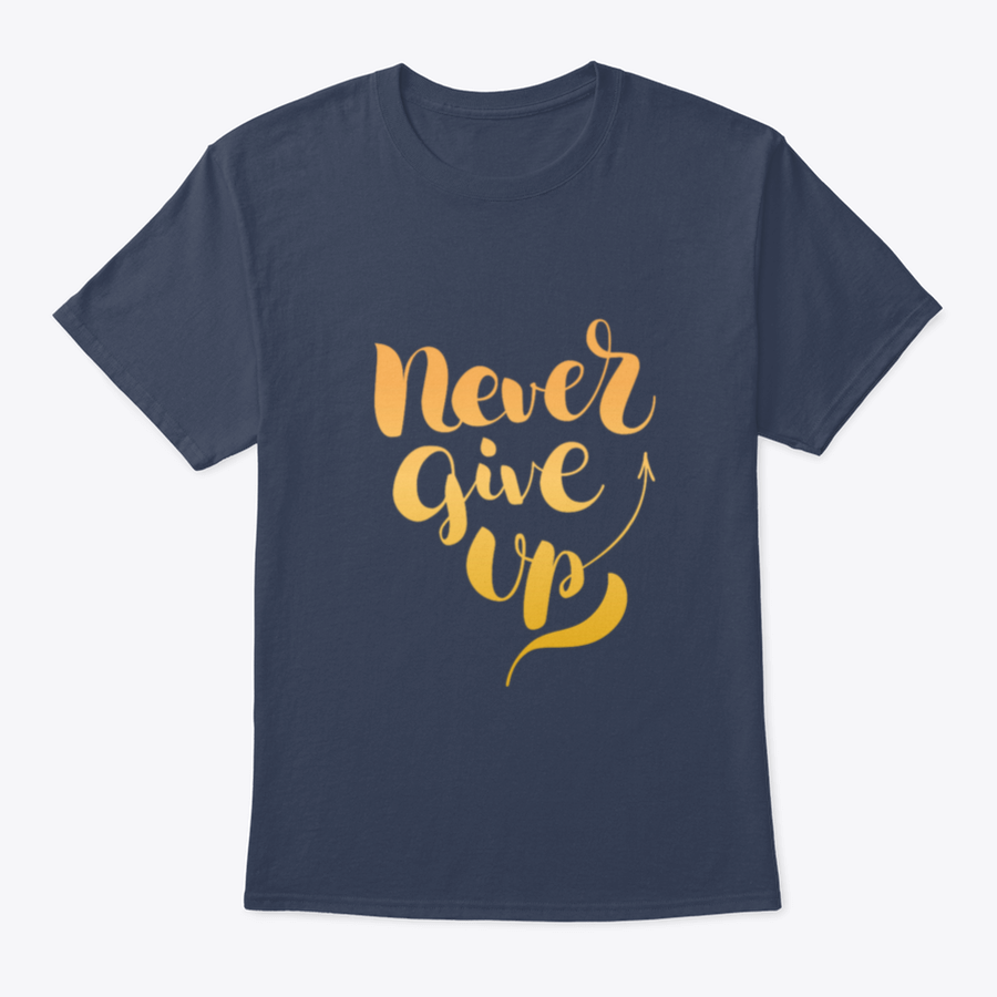 A vibrant isolated vector illustration featuring shiny golden lettering that reads 'Never Give Up', symbolizing motivation and resilience.