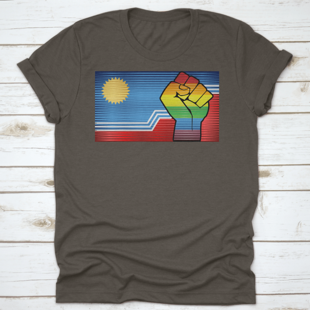 Vibrant illustration of a shiny LGBT protest fist symbolizing pride and activism, set against a colorful background.