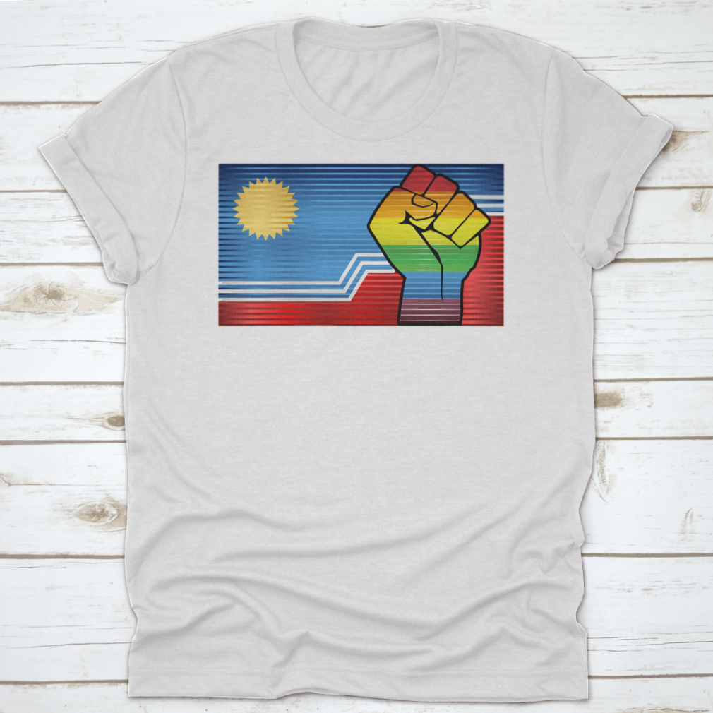 Vibrant illustration of a shiny LGBT protest fist symbolizing pride and activism, set against a colorful background.