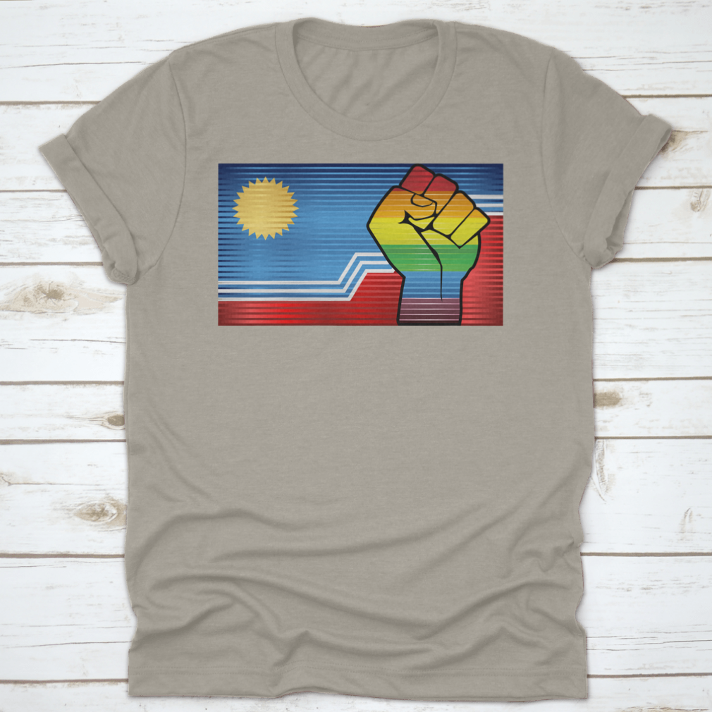 Vibrant illustration of a shiny LGBT protest fist symbolizing pride and activism, set against a colorful background.