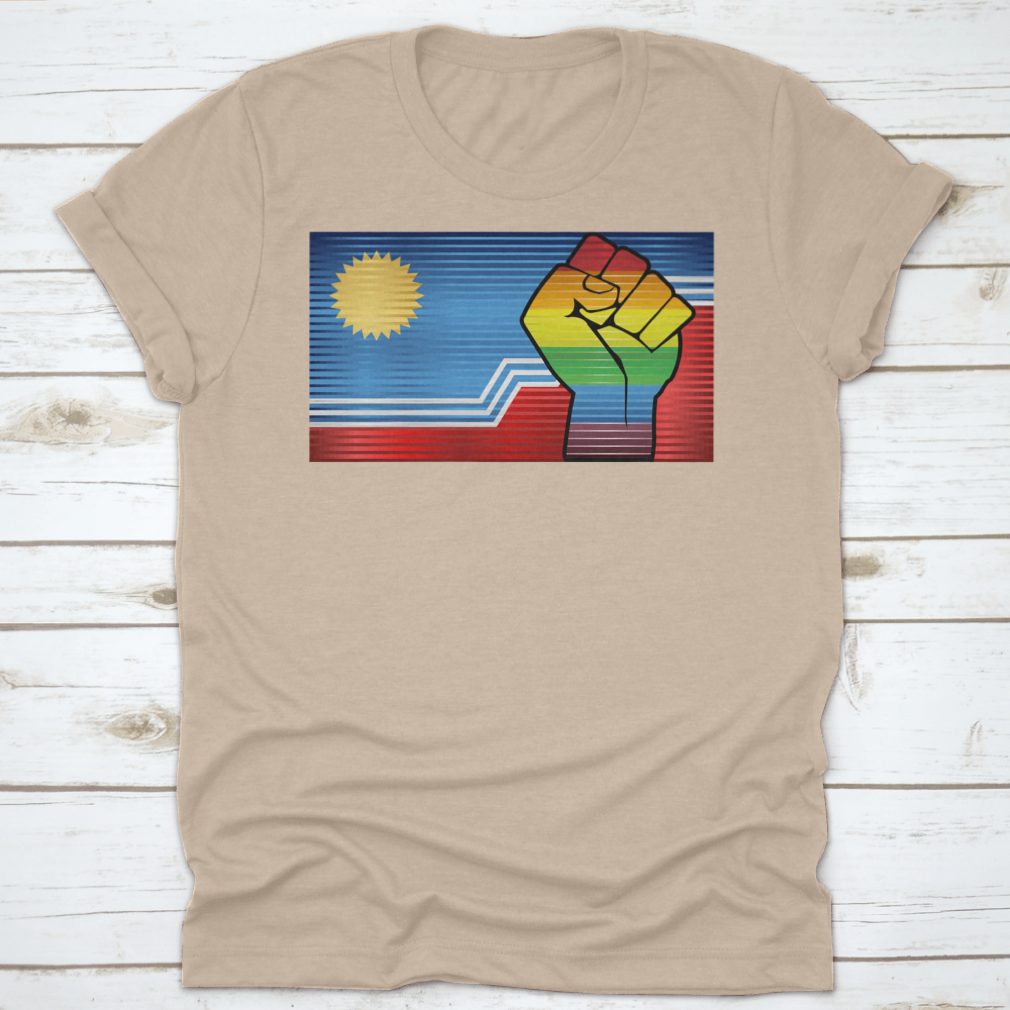 Vibrant illustration of a shiny LGBT protest fist symbolizing pride and activism, set against a colorful background.