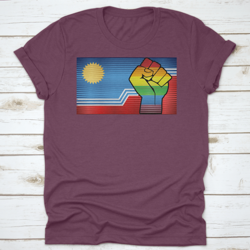 Vibrant illustration of a shiny LGBT protest fist symbolizing pride and activism, set against a colorful background.