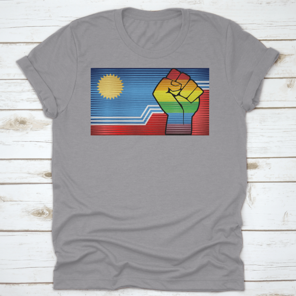 Vibrant illustration of a shiny LGBT protest fist symbolizing pride and activism, set against a colorful background.