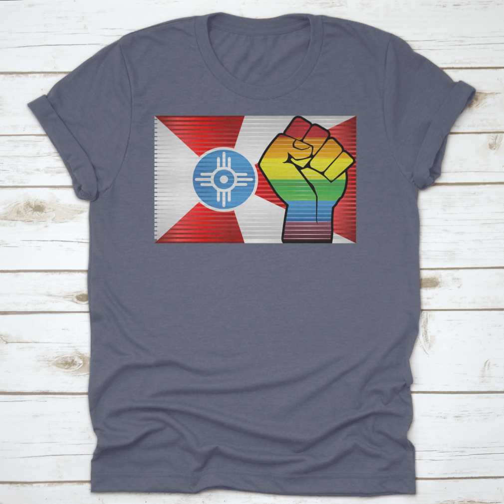 A vibrant Shiny LGBT Protest Fist Shirt featuring a colorful design symbolizing pride and unity, made from soft cotton fabric.