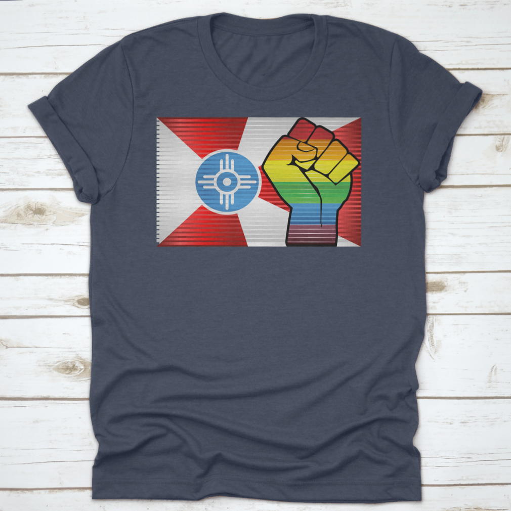 A vibrant Shiny LGBT Protest Fist Shirt featuring a colorful design symbolizing pride and unity, made from soft cotton fabric.