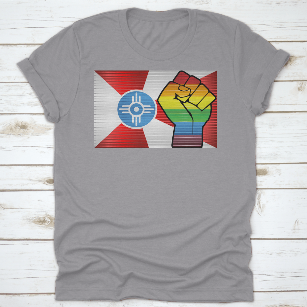 A vibrant Shiny LGBT Protest Fist Shirt featuring a colorful design symbolizing pride and unity, made from soft cotton fabric.