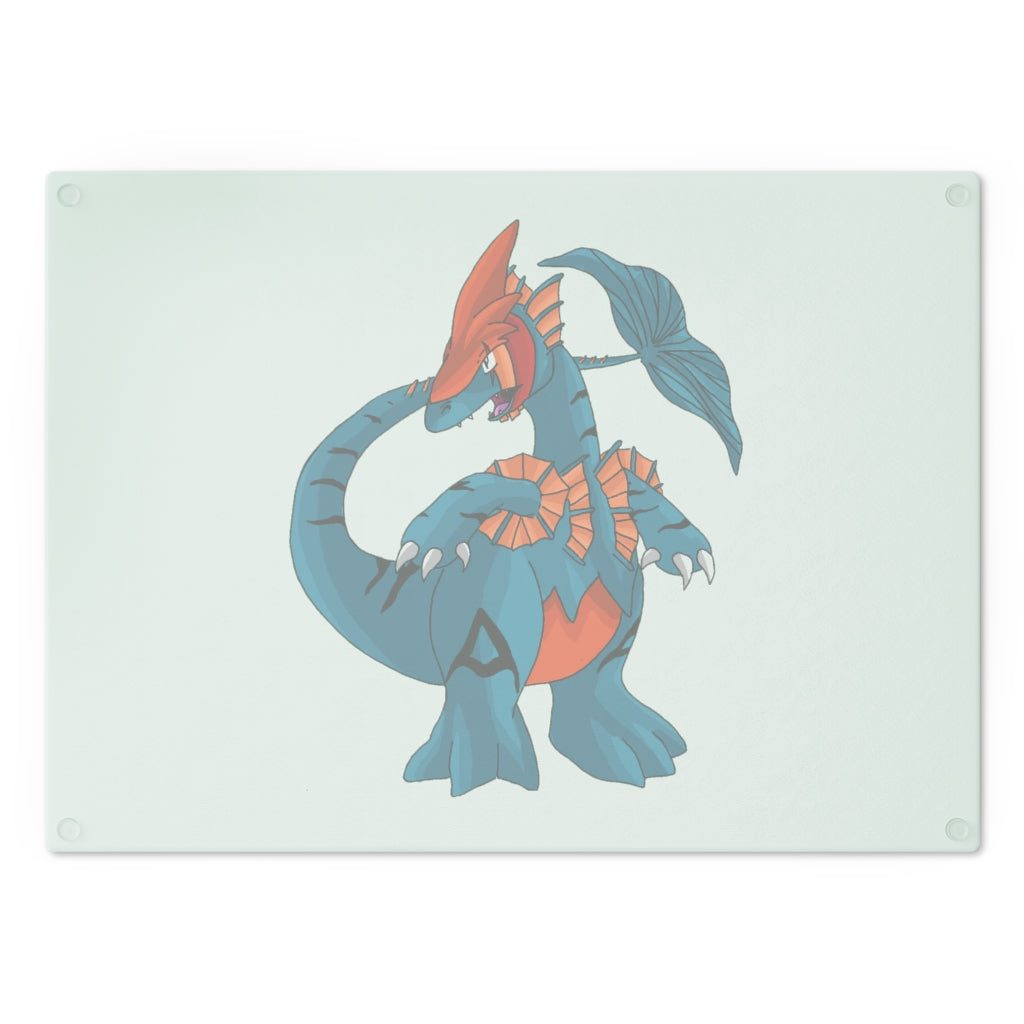 Shirei Cutting Board made of tempered glass with rubber dots for stability, showcasing a personalized design.